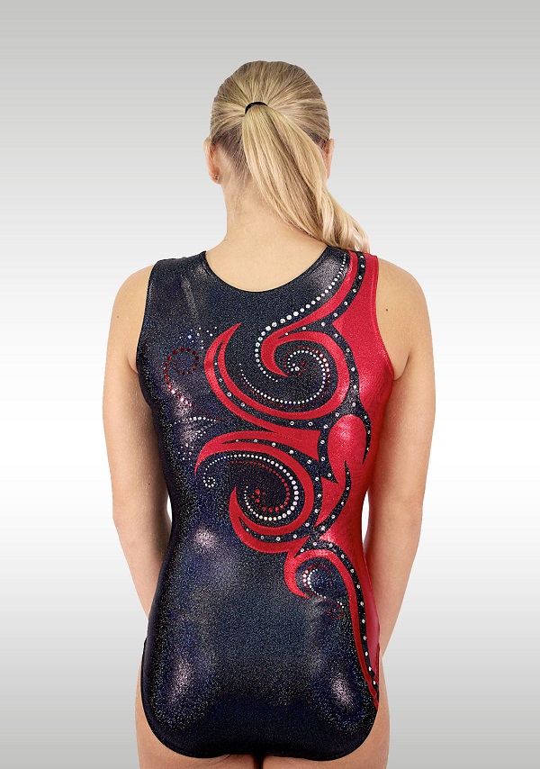 Sleeveless Leotard V695 Wetlook Black Red Glitter